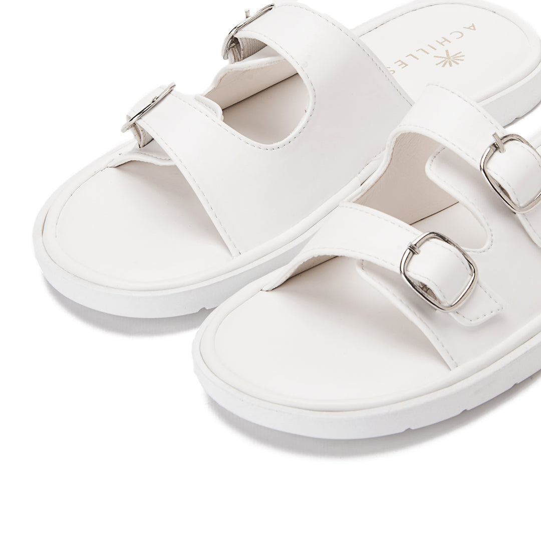 Achilles Women's Double Buckle Flat Slippers - White