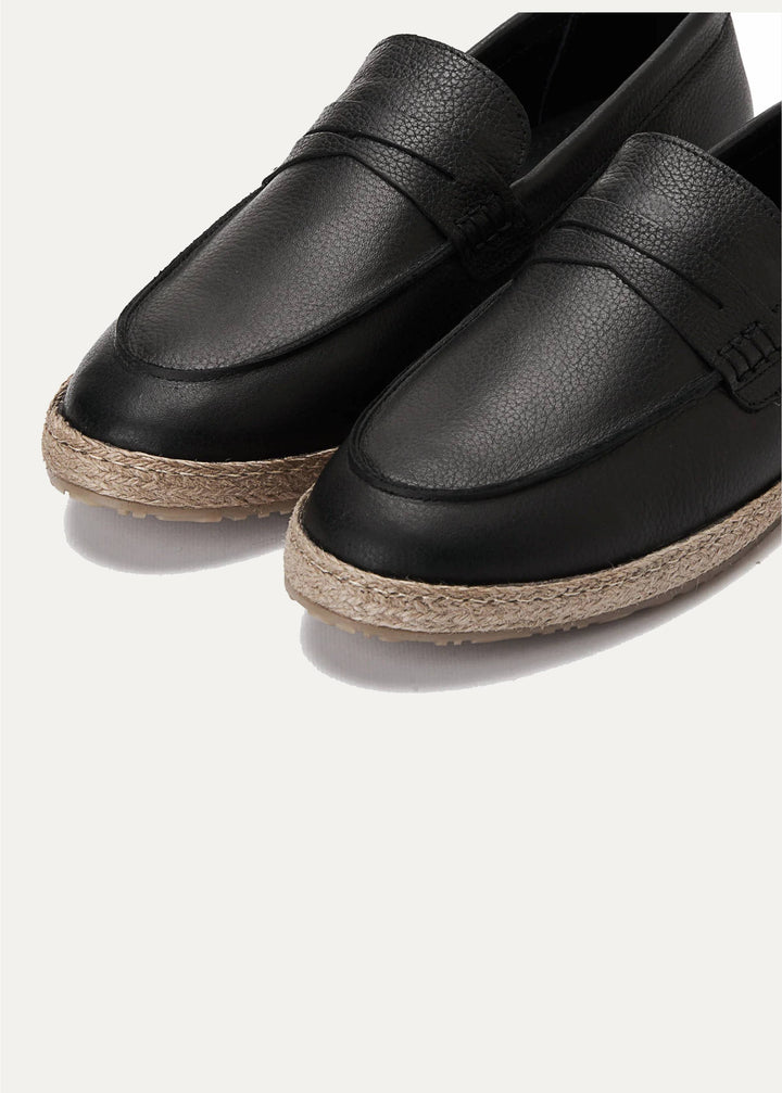 Achilles | Leather PENNY STRAP ESPADRILLES - Black