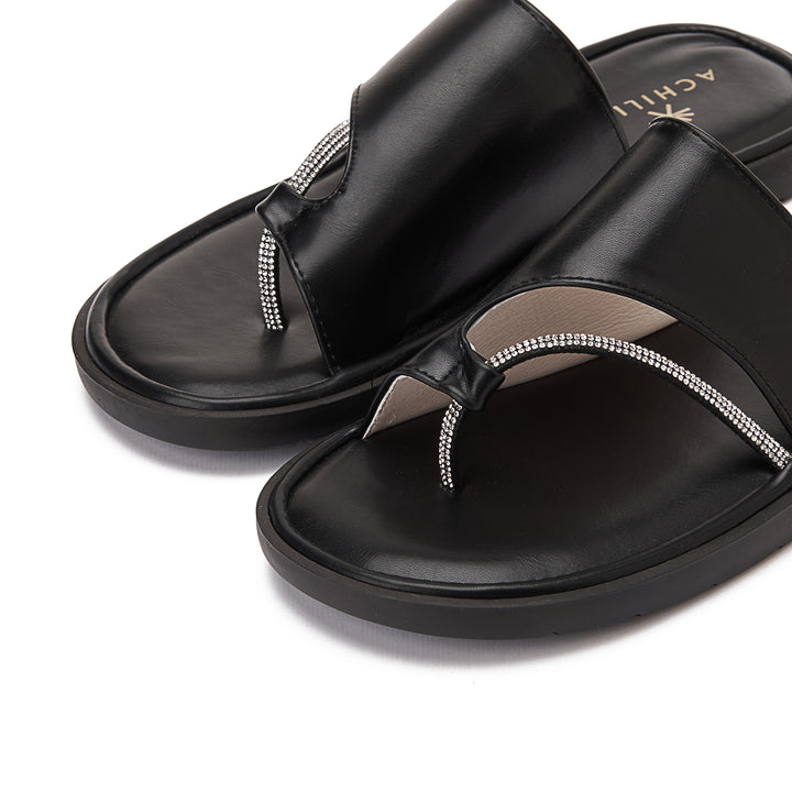 Achilles Women's Toe Slipper With Strap - Black