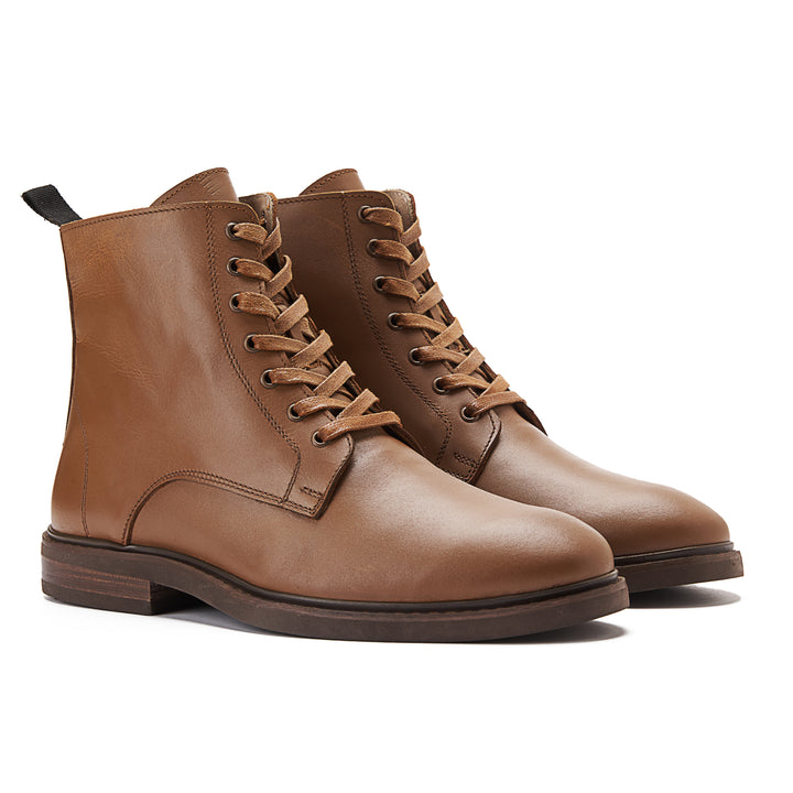 Leather Lace Up Genuine Leather Half Boots - Havana