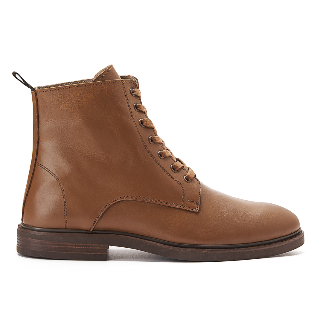 Leather Lace Up Genuine Leather Half Boots - Havana