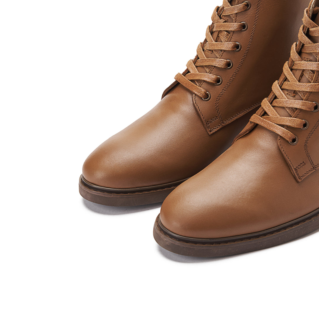 Leather Lace Up Genuine Leather Half Boots - Havana