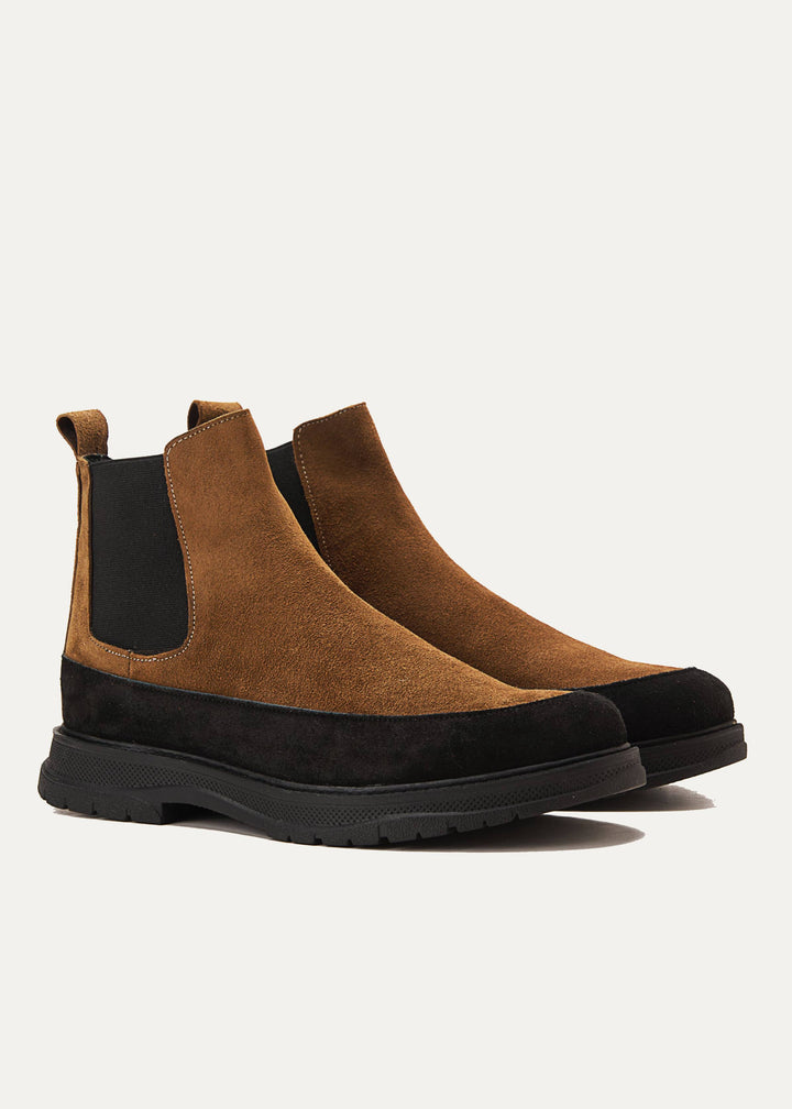 Suede X Leather Genuine Chelsea Boots - Cafe
