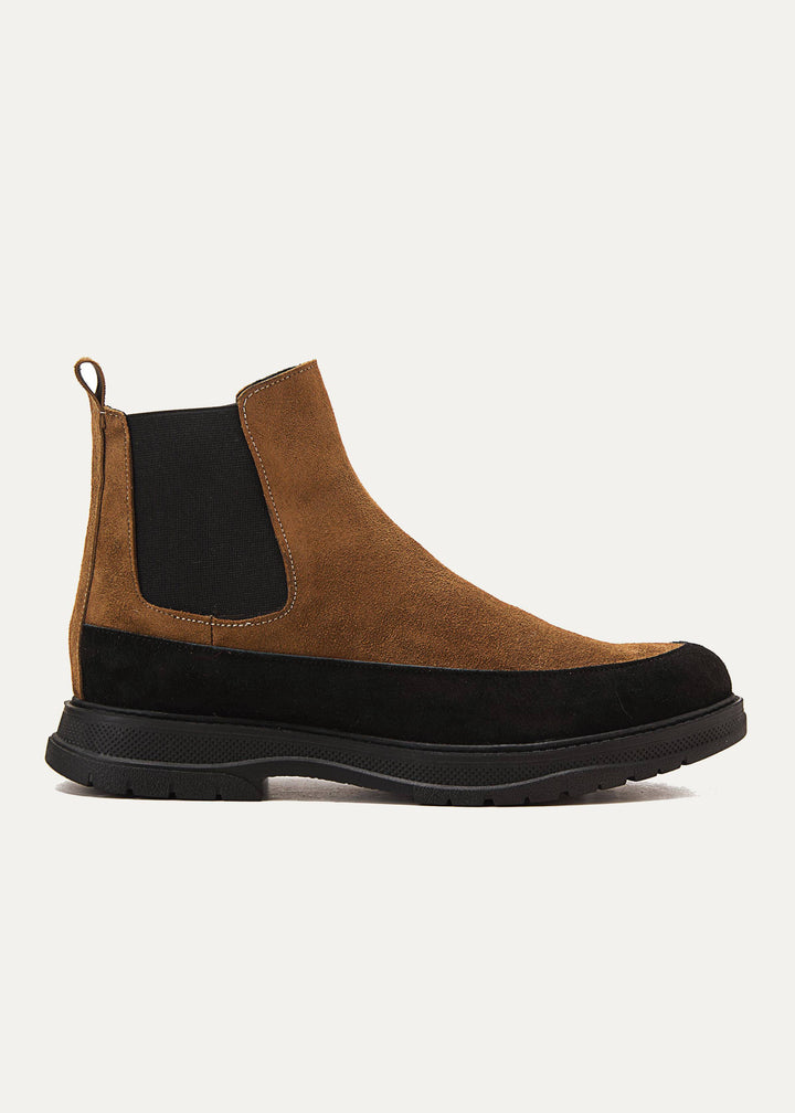Suede X Leather Genuine Chelsea Boots - Cafe