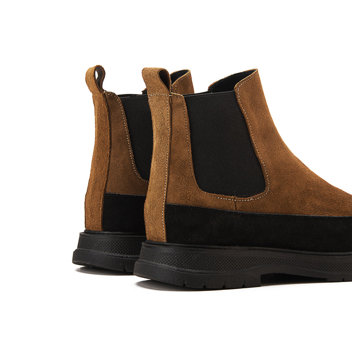 Suede X Leather Genuine Chelsea Boots - Cafe