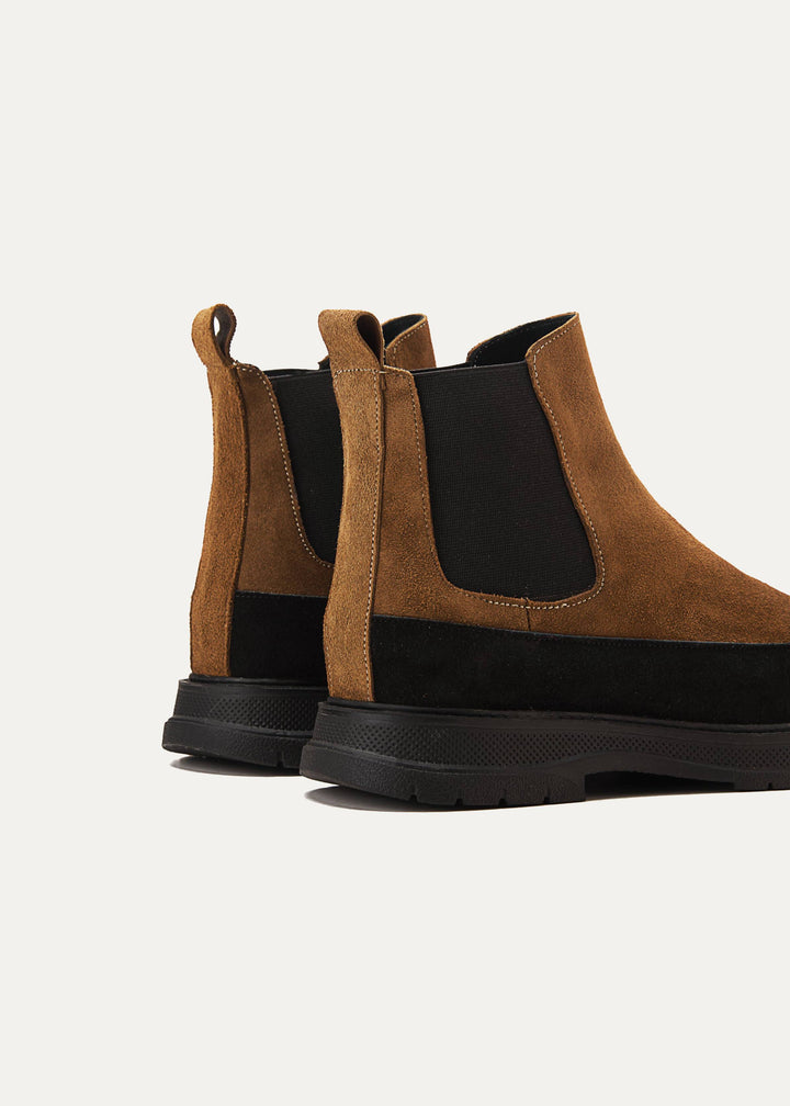 Suede X Leather Genuine Chelsea Boots - Cafe