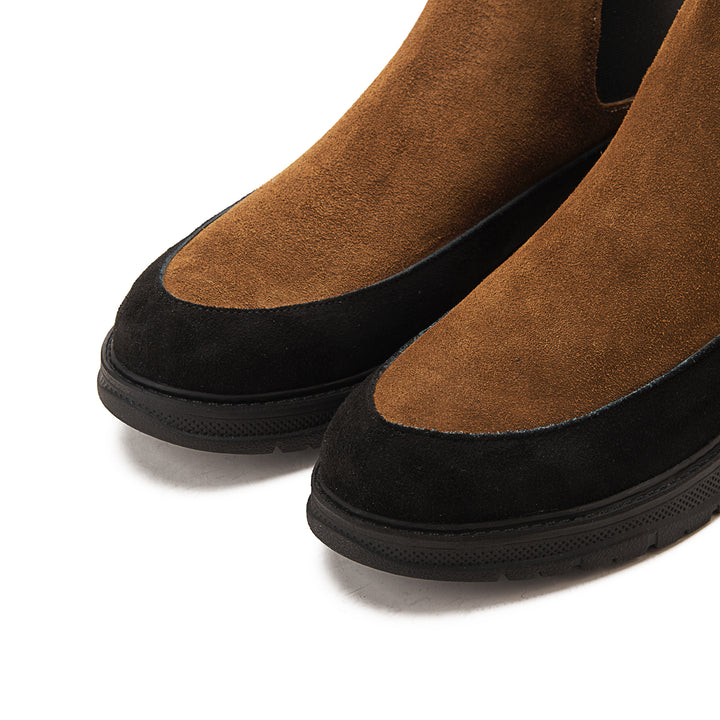 Suede X Leather Genuine Chelsea Boots - Cafe