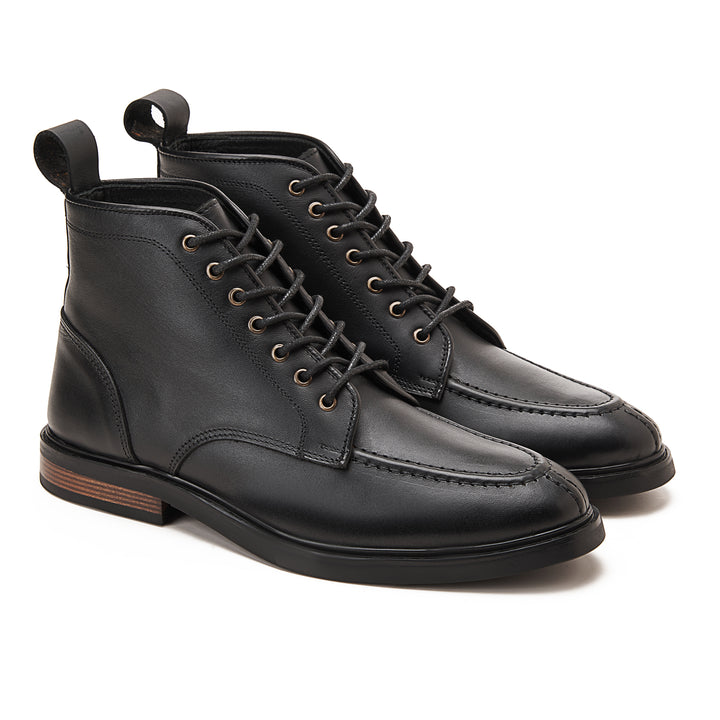 MOC TOE Nappa BLACE UP GENUINE LEATHER HALF BOOTS | BLACK