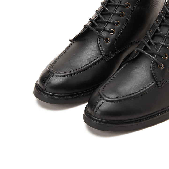 MOC TOE Nappa BLACE UP GENUINE LEATHER HALF BOOTS | BLACK