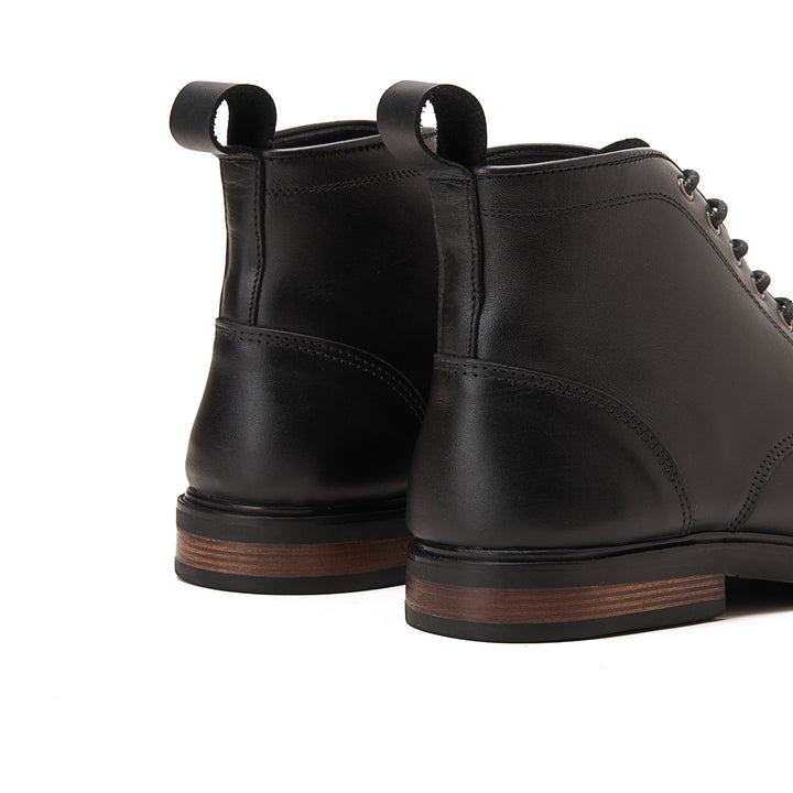 MOC TOE Nappa BLACE UP GENUINE LEATHER HALF BOOTS | BLACK