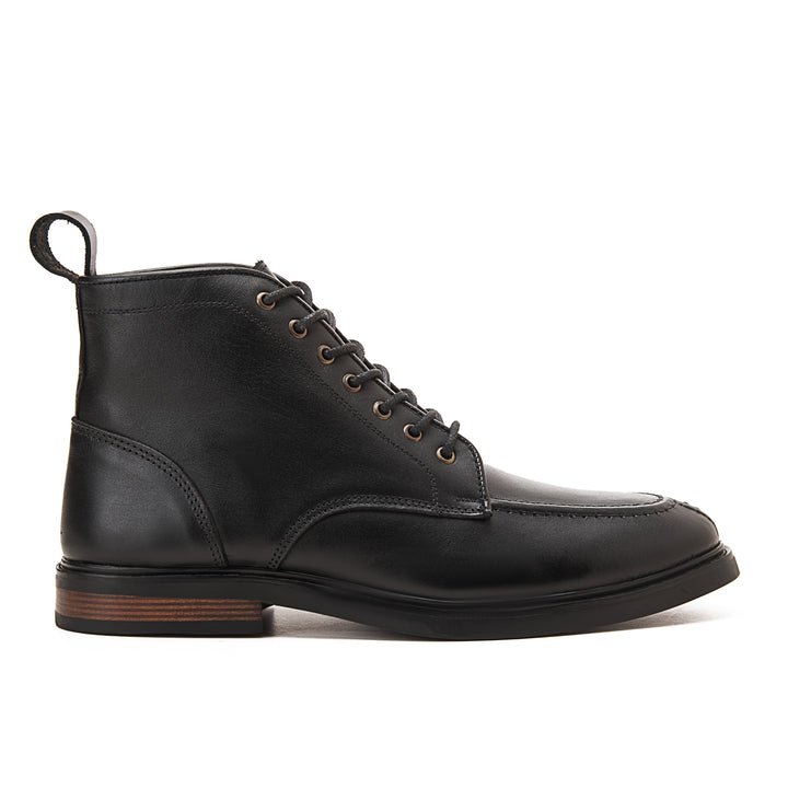 MOC TOE Nappa BLACE UP GENUINE LEATHER HALF BOOTS | BLACK