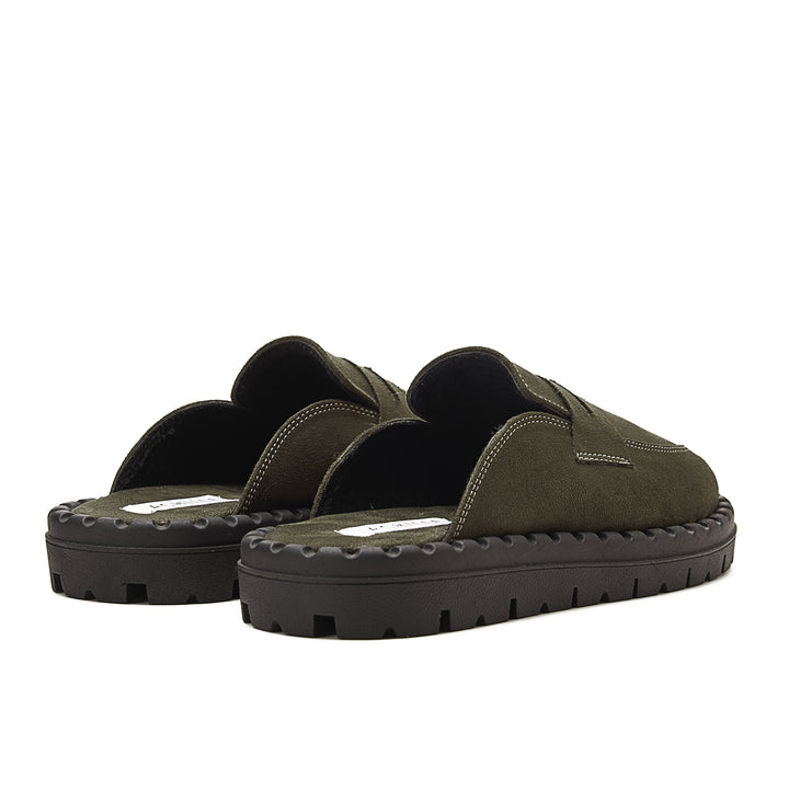 Womens Faux Suede Winter Clogs - Olive