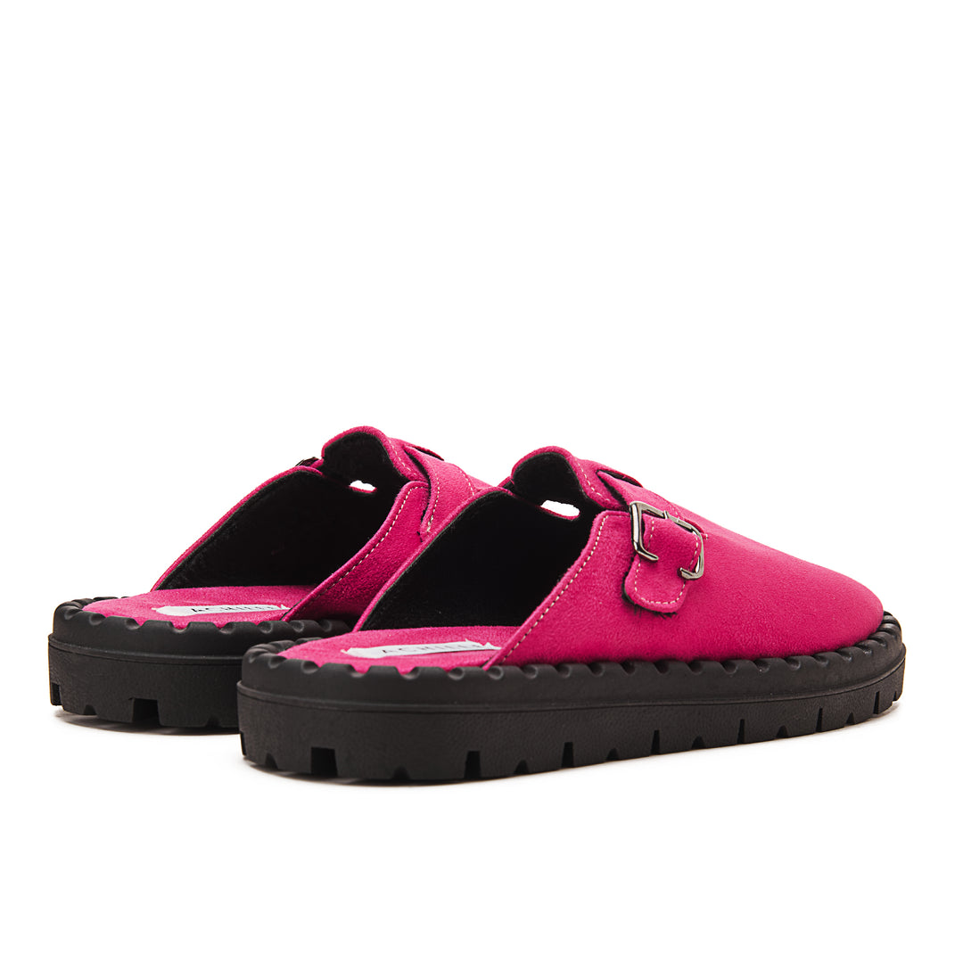 Womens Faux Suede With Buckle Clogs - Pink