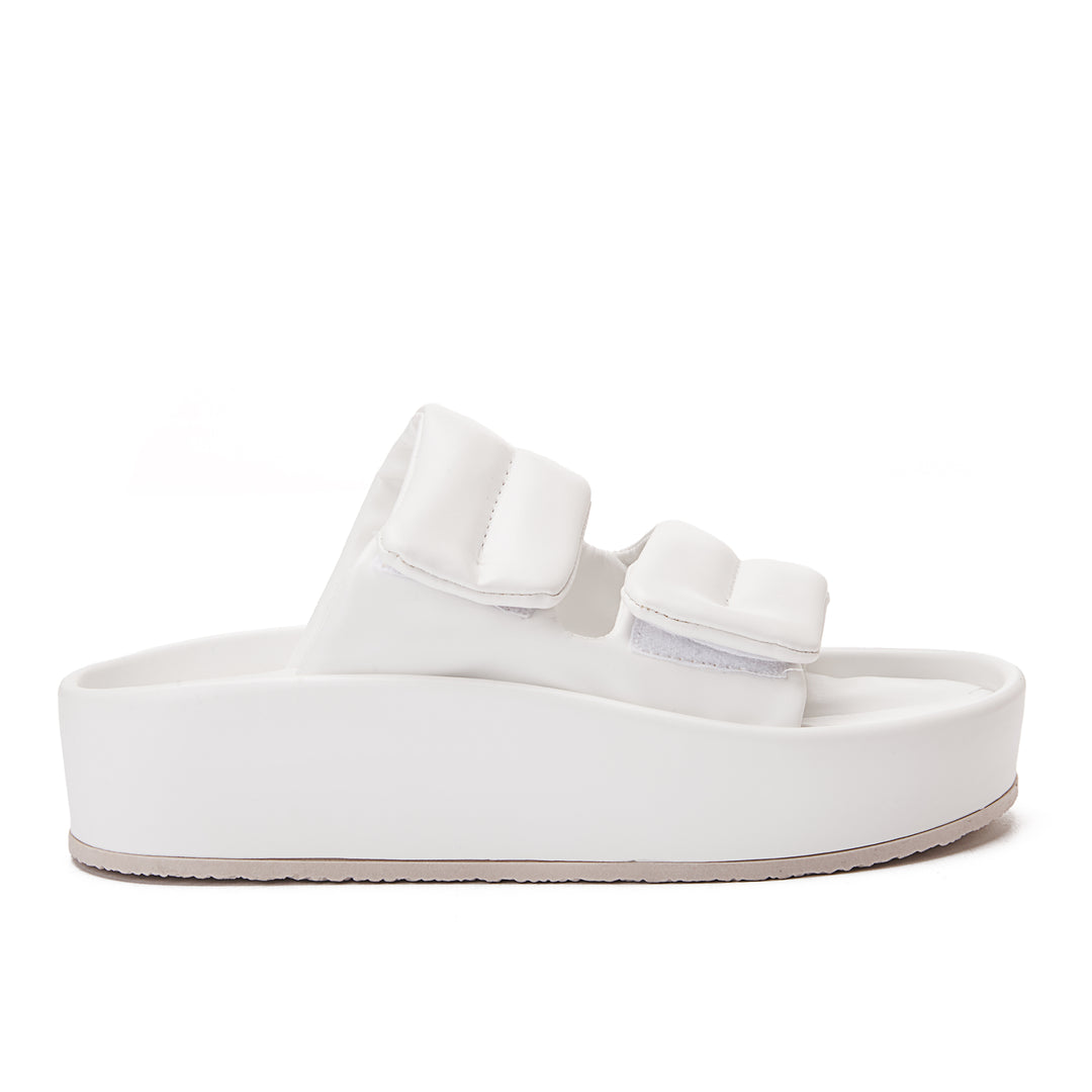 Double Strap Hook & Loop Platform Slides - White