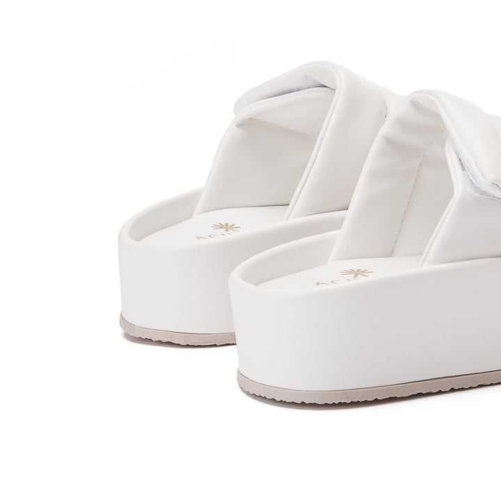 Double Strap Hook & Loop Platform Slides - White