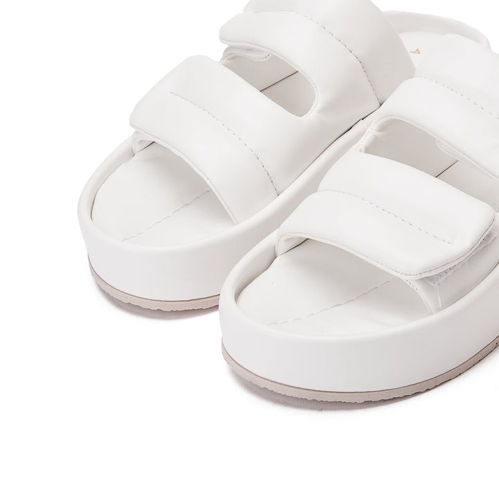 Double Strap Hook & Loop Platform Slides - White