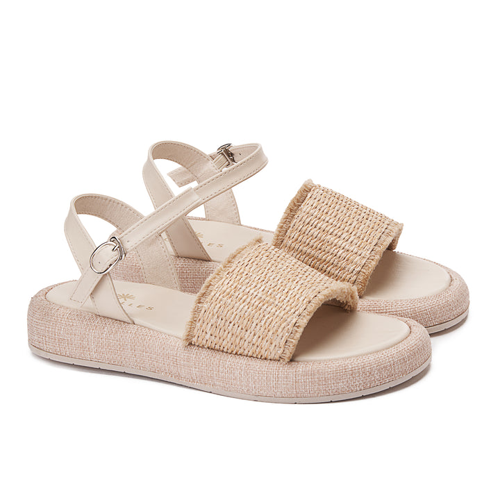 Burlap Buckle Strap Ankle Sandals - Beige