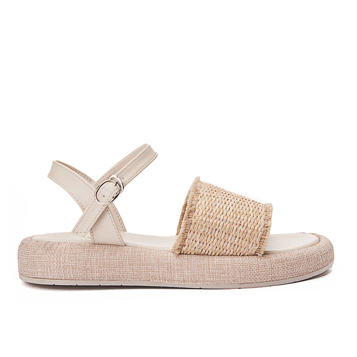 Burlap Buckle Strap Ankle Sandals - Beige