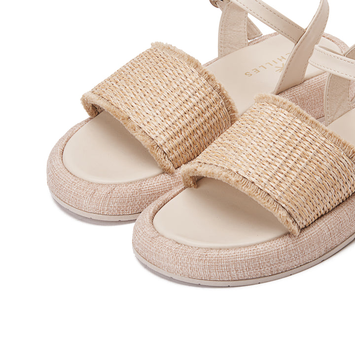 Burlap Buckle Strap Ankle Sandals - Beige