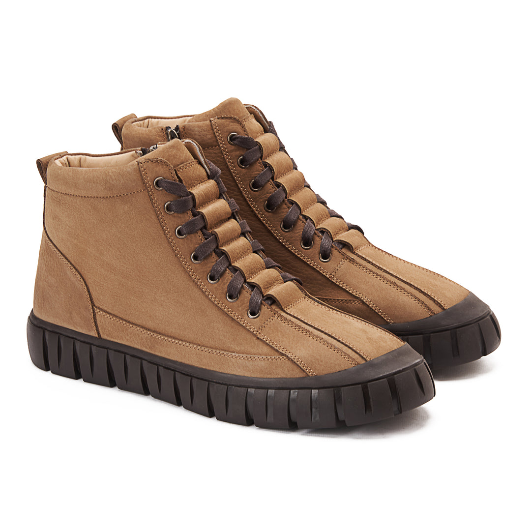 Plain Lace up Signature Half Boots - Cafe