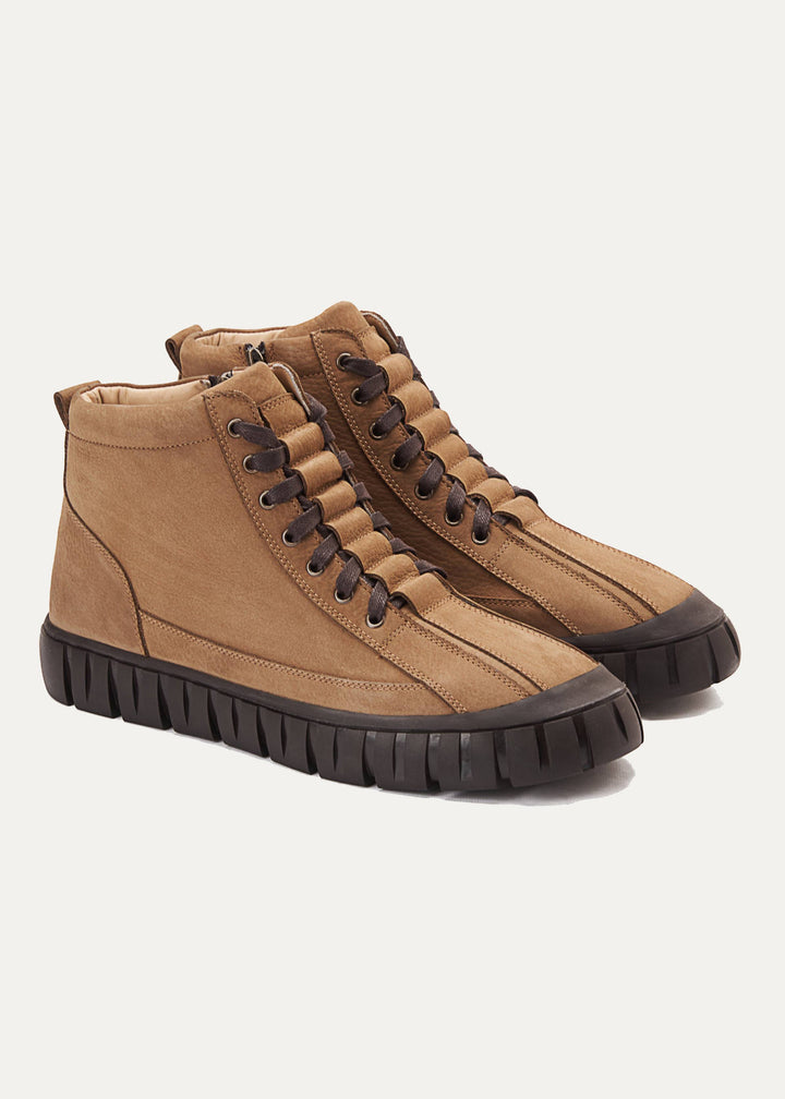 Plain Lace up Signature Half Boots - Cafe