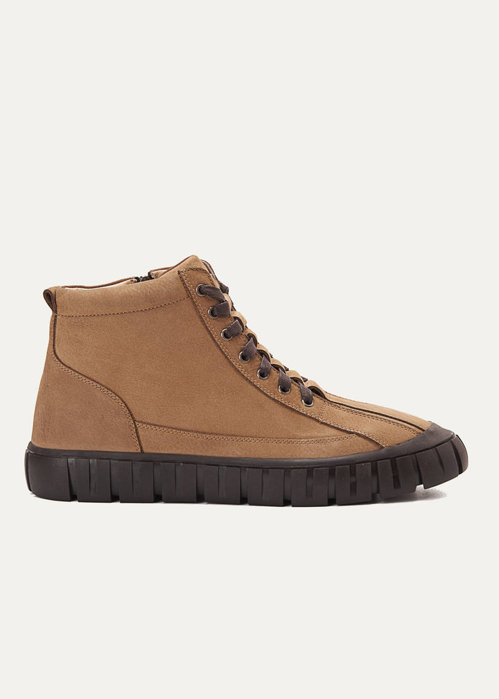 Plain Lace up Signature Half Boots | Cafe