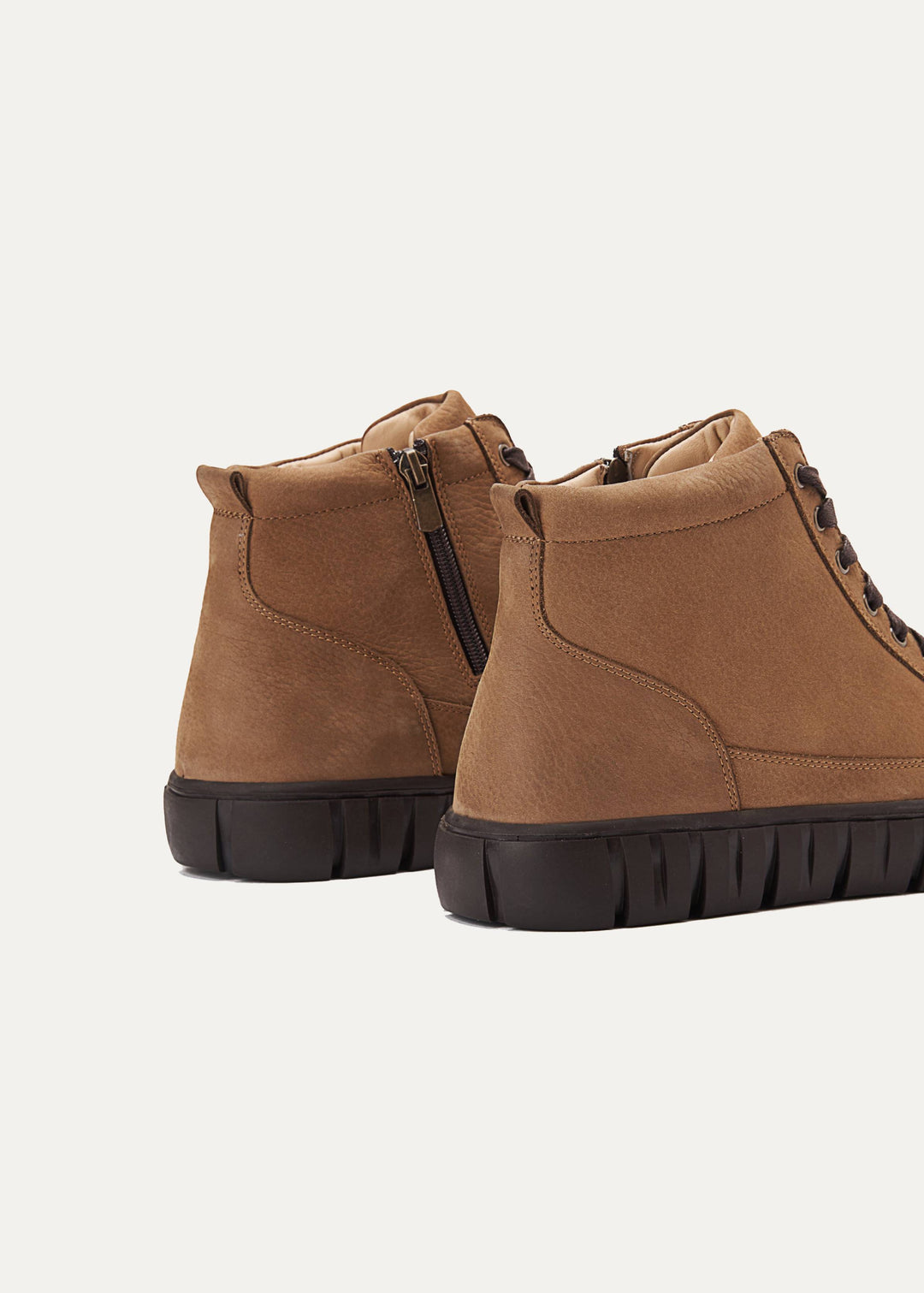 Plain Lace up Signature Half Boots - Cafe