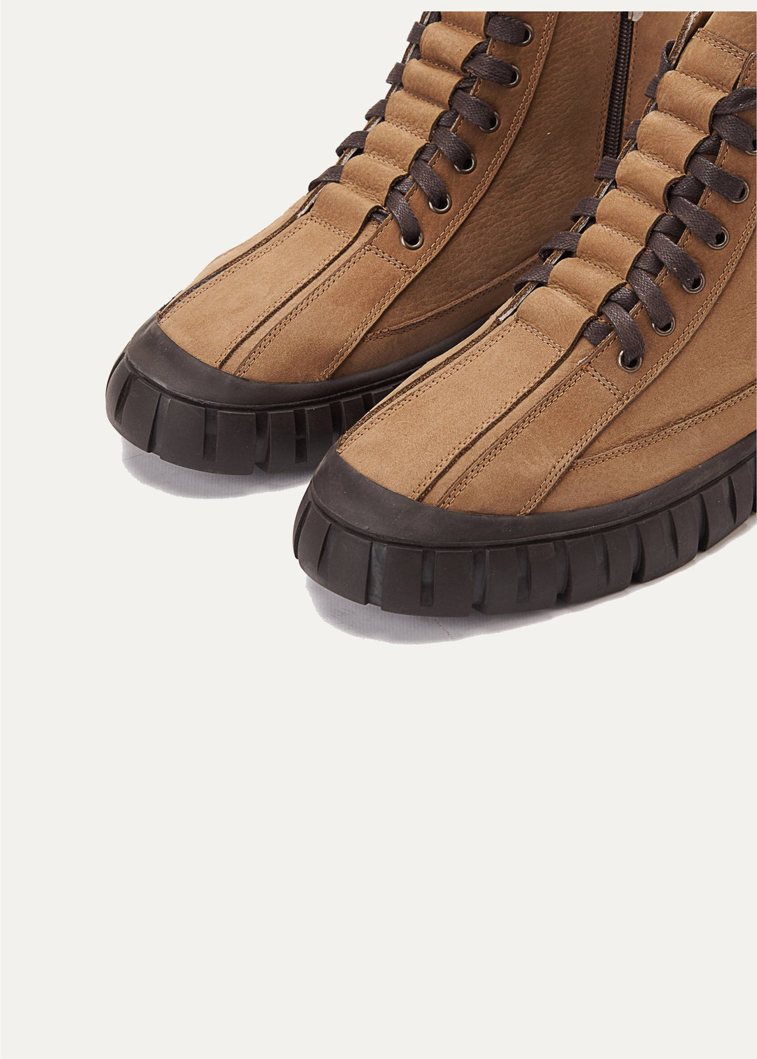 Plain Lace up Signature Half Boots - Cafe