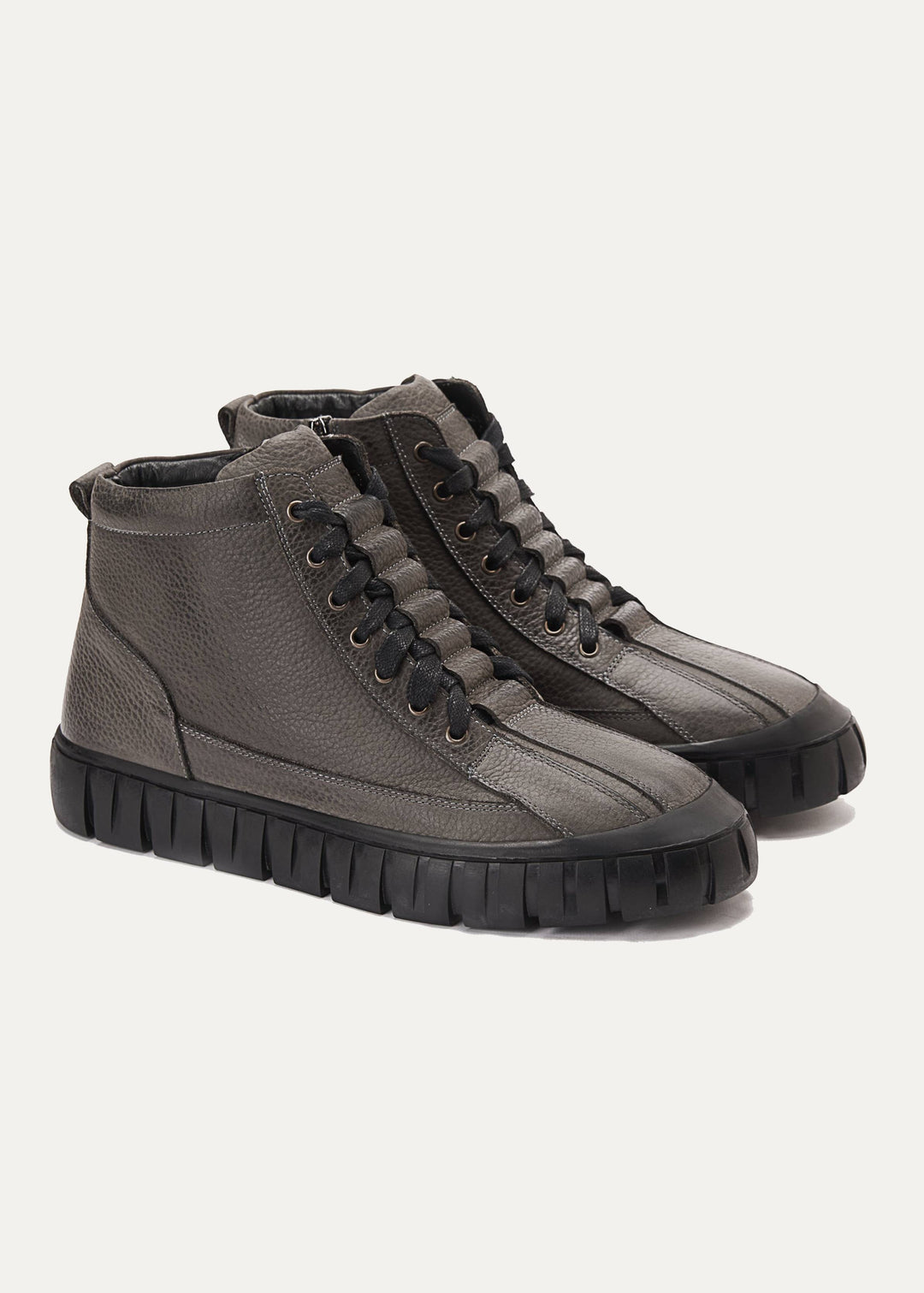 Plain Lace up Signature Half Boots - Gray