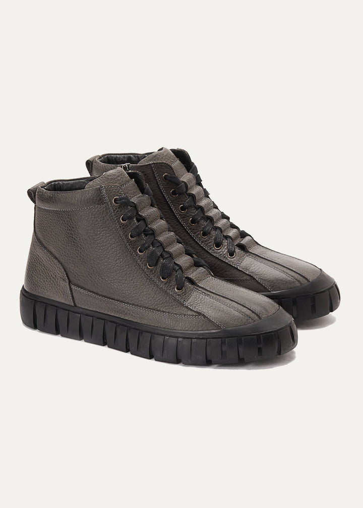 Plain Lace up Signature Half Boots - Gray