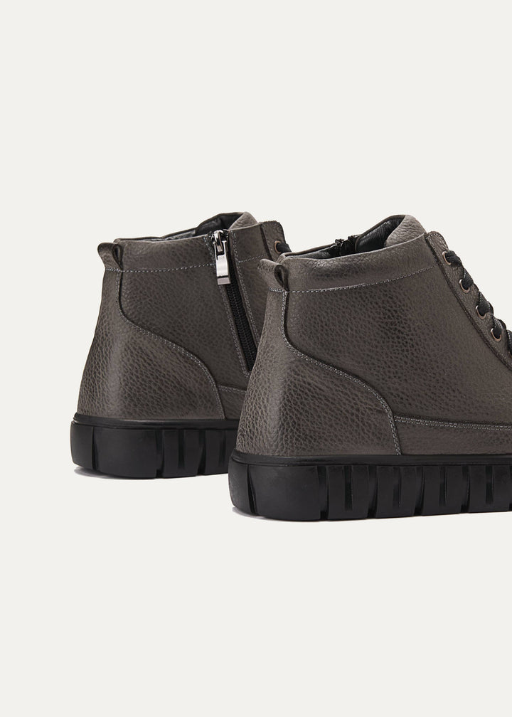 Plain Lace up Signature Half Boots - Gray