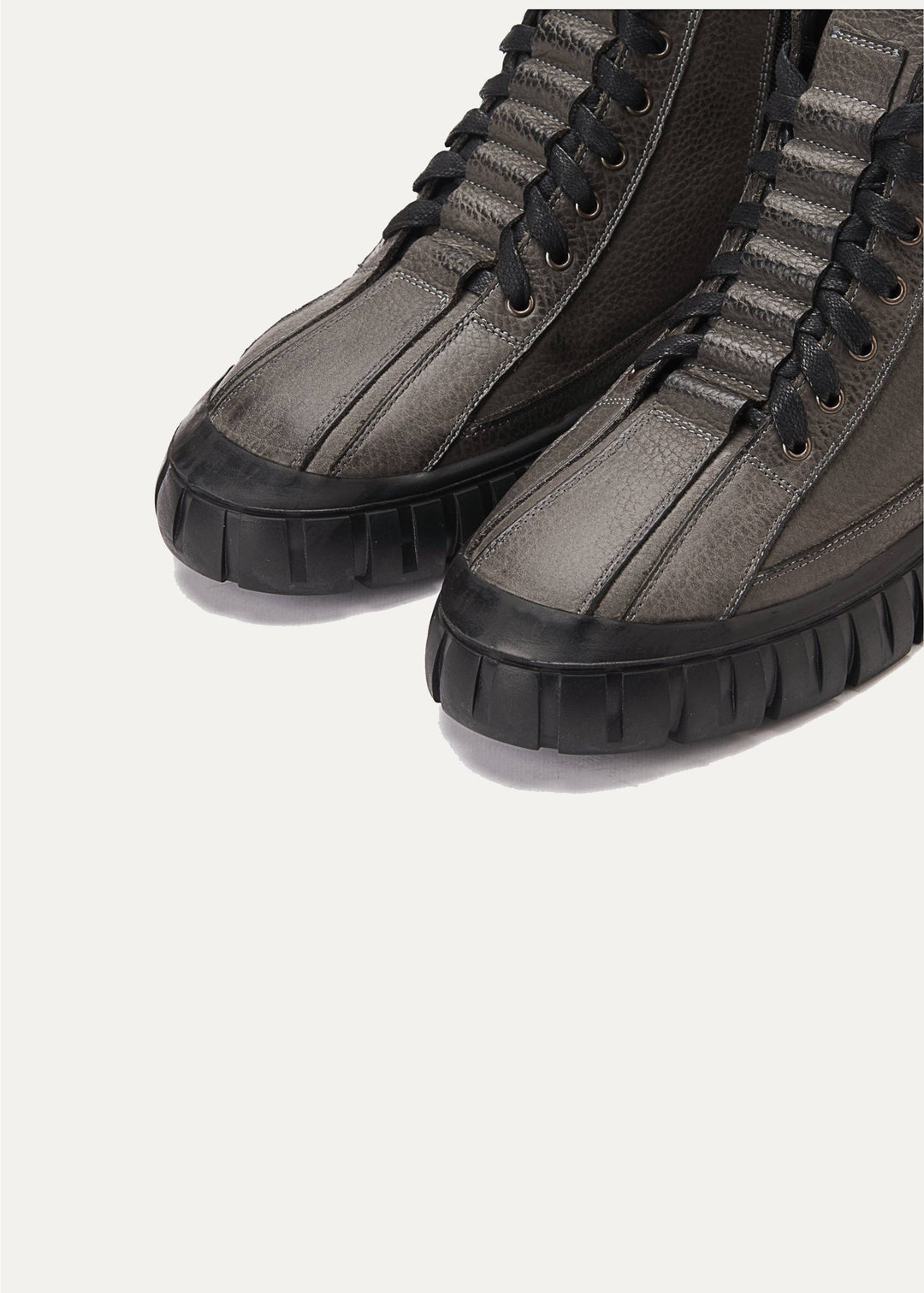 Plain Lace up Signature Half Boots - Gray