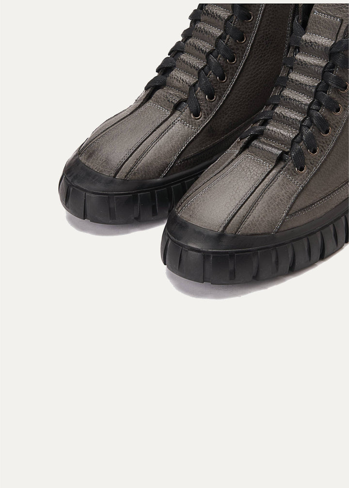 Plain Lace up Signature Half Boots - Gray