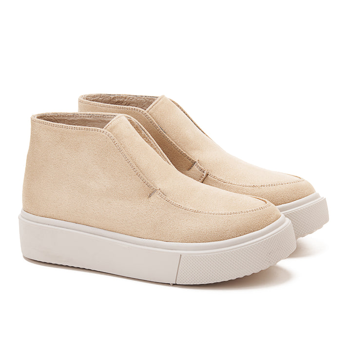 Womens Quality Suede Ankle Sneakers - Beige