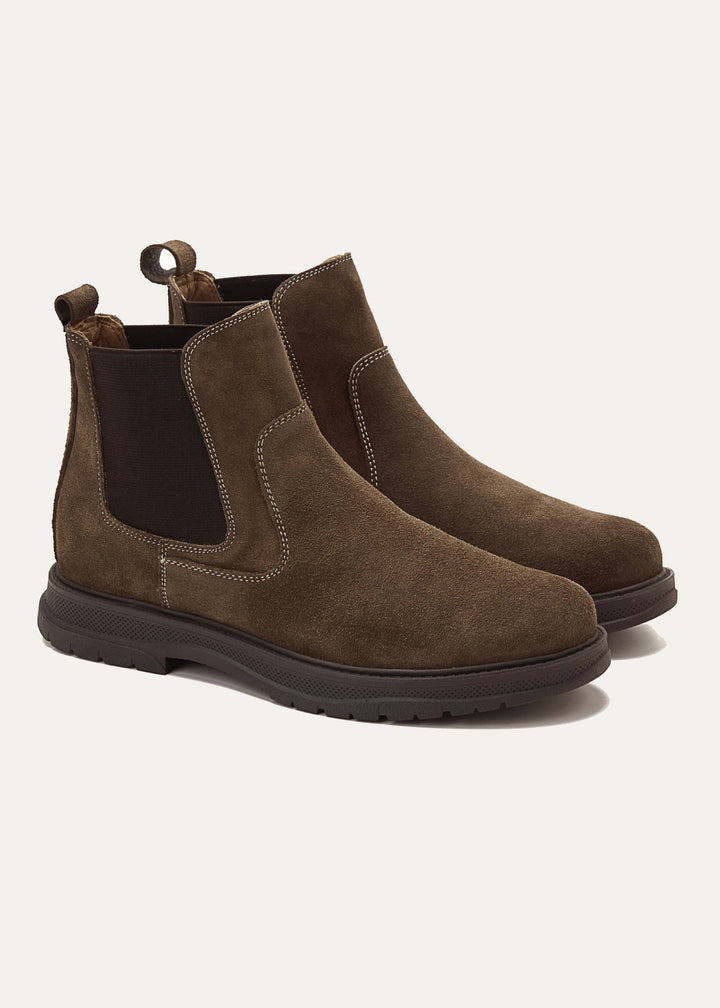 Plain Suede Genuine Leather Chelsea Boots - CAFE