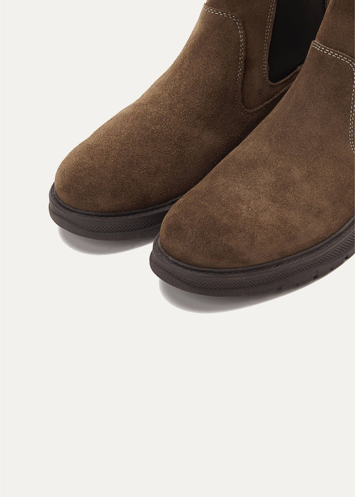Plain Suede Genuine Leather Chelsea Boots - CAFE