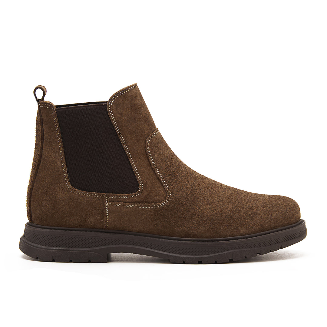Plain Suede Genuine Leather Chelsea Boots - CAFE