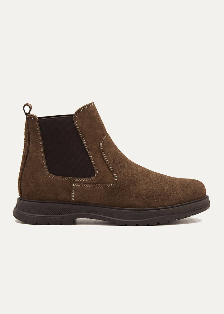 Plain Suede Genuine Leather Chelsea Boots - CAFE