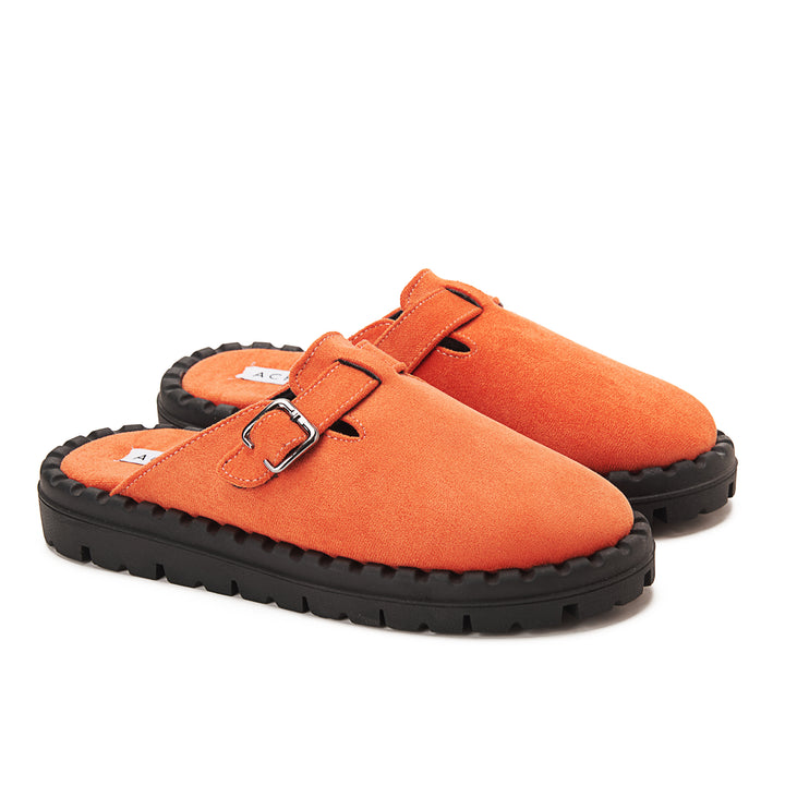 Womens Faux Suede With Buckle Clogs - Orange