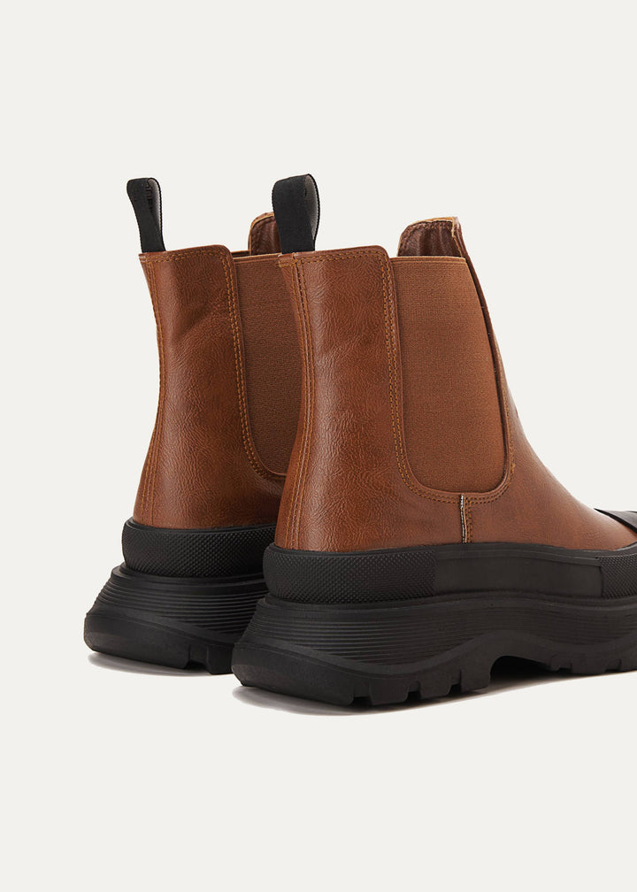 Women Double Layer Chelsea Boots - Brown