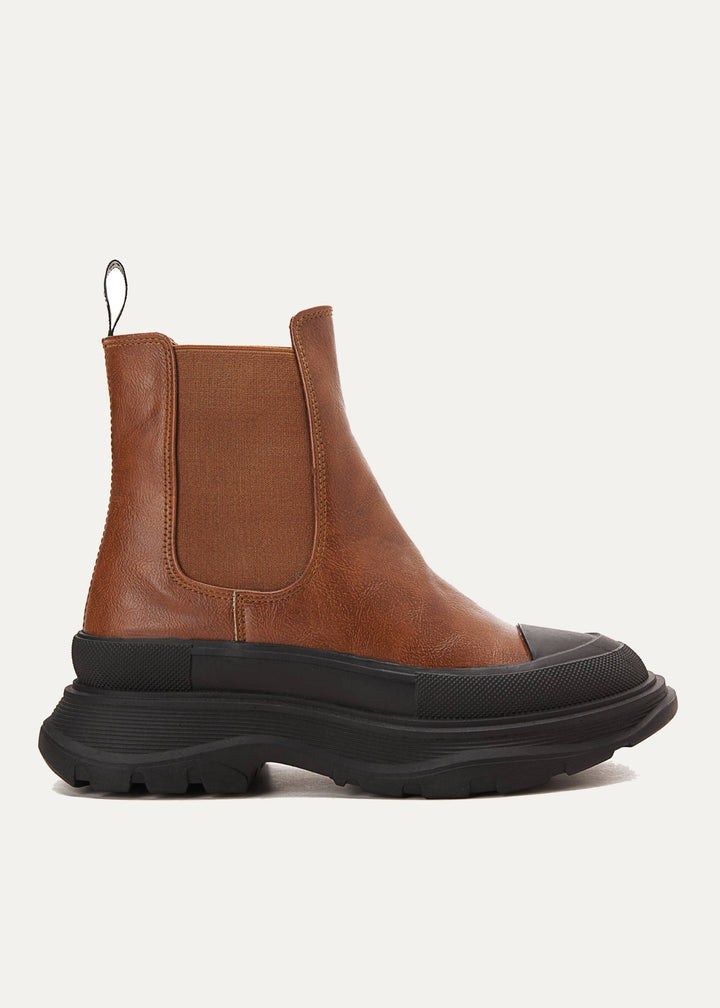 Women Double Layer Chelsea Boots - Brown