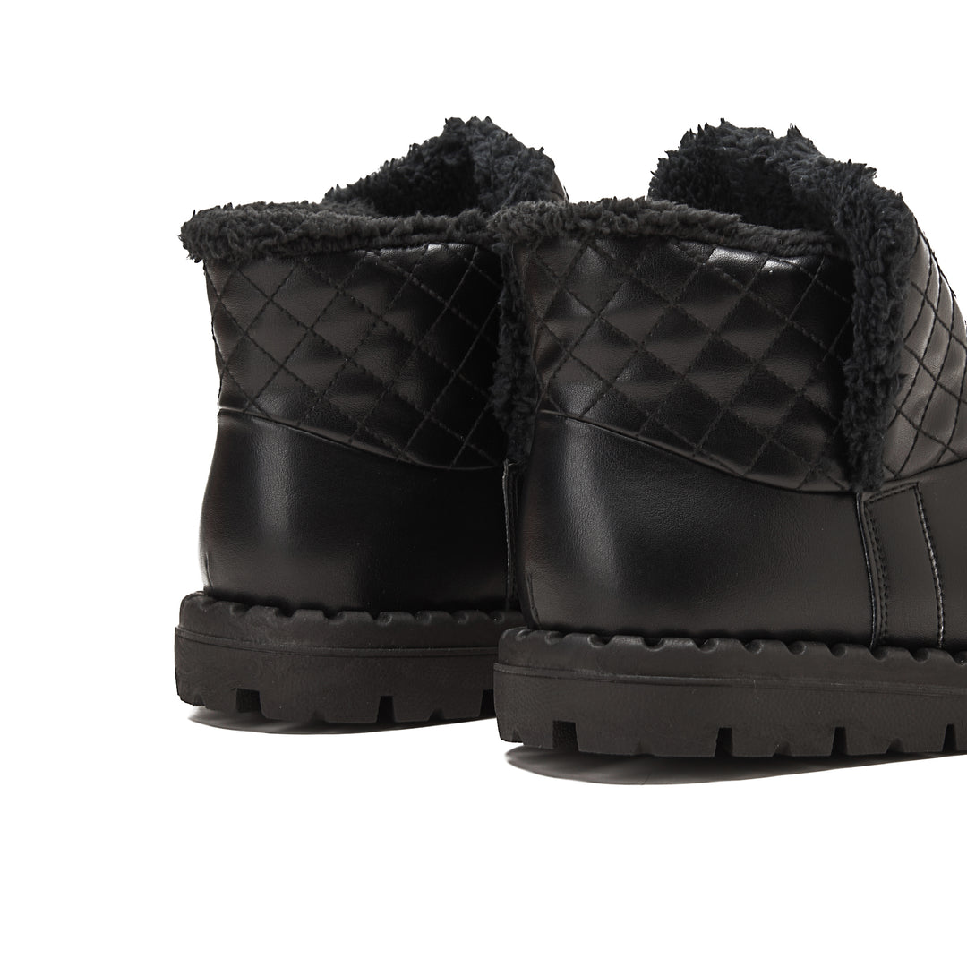 Womens Quilted Fur Lined Ankle Boots - Black