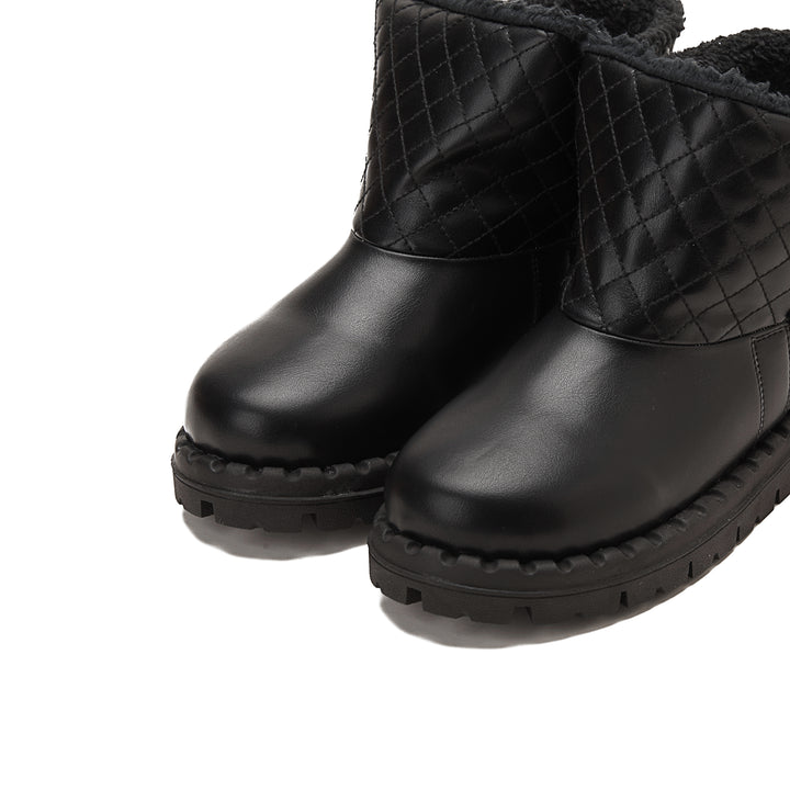 Womens Quilted Fur Lined Ankle Boots - Black