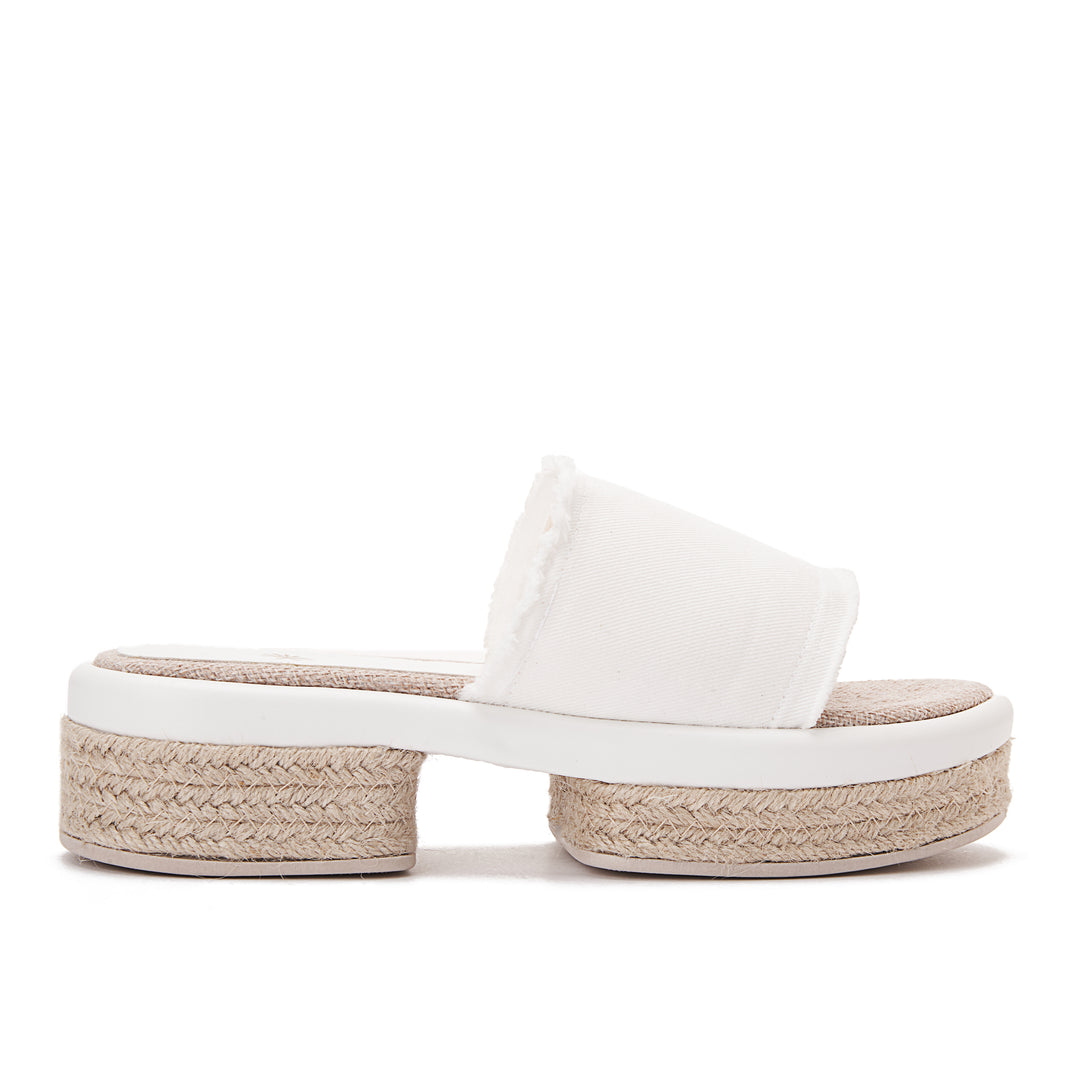 Wide Burlap Wedge Sandals - White