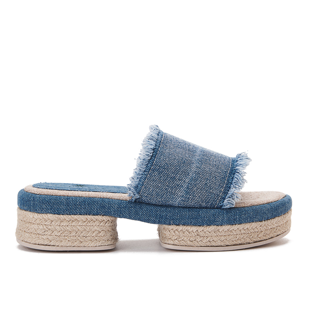 Wide Burlap Wedge Sandals - Denim