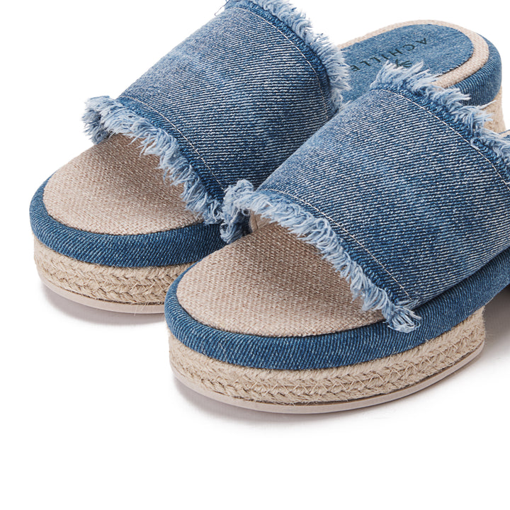 Wide Burlap Wedge Sandals - Denim