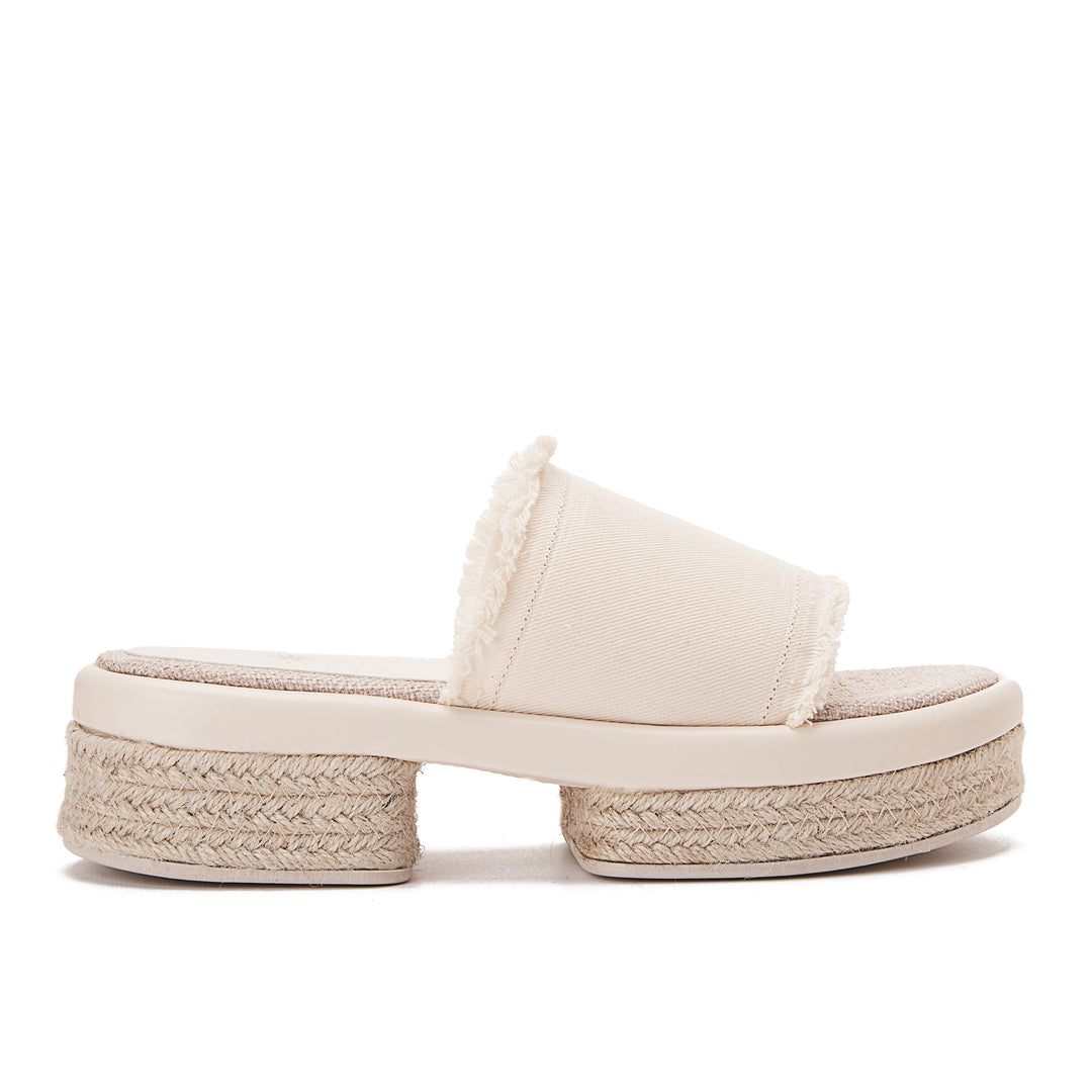 Wide Burlap Wedge Sandals - Beige