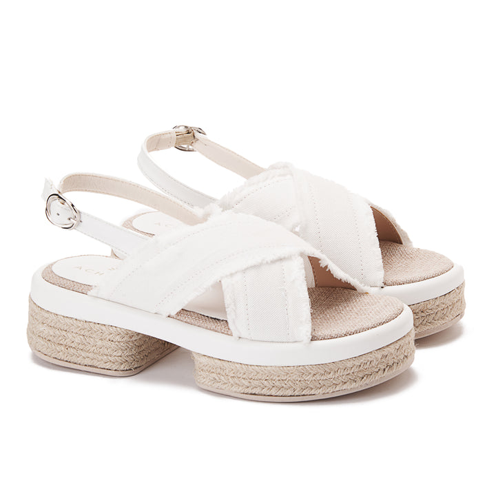 Criss Cross Burlap Wedge Sandals - White