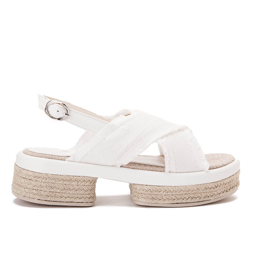 Criss Cross Burlap Wedge Sandals - White