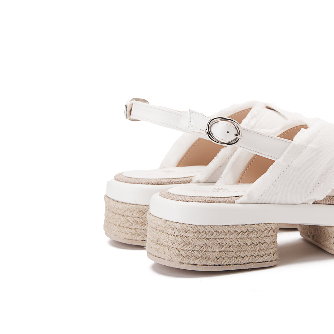 Criss Cross Burlap Wedge Sandals - White